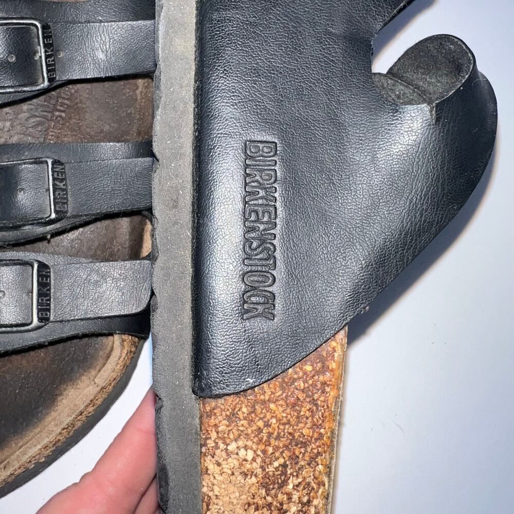 Birkenstock Florida Black Leather Buckle Used Triple Strap Sandals Size 42 - Picture 12 of 16